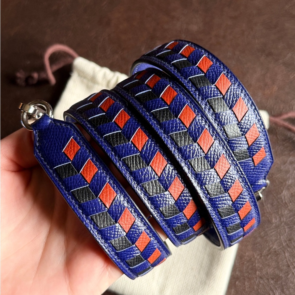 💙Hermes💙Tresage de Cuir Blue Epsom Leather Palladium Hardware Shoulder Strap